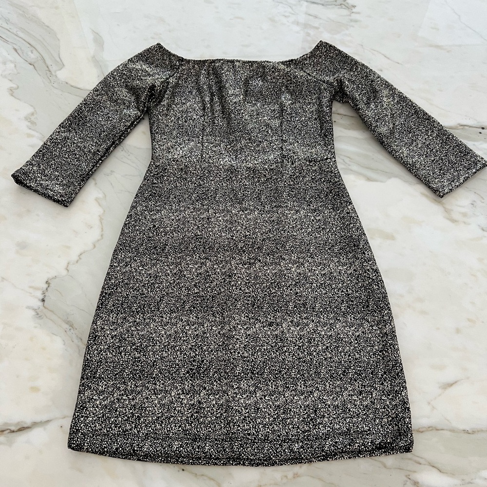 GB BLACK METALLIC STRETCH MINI SEXY DRESS SIZE XS NWTS!